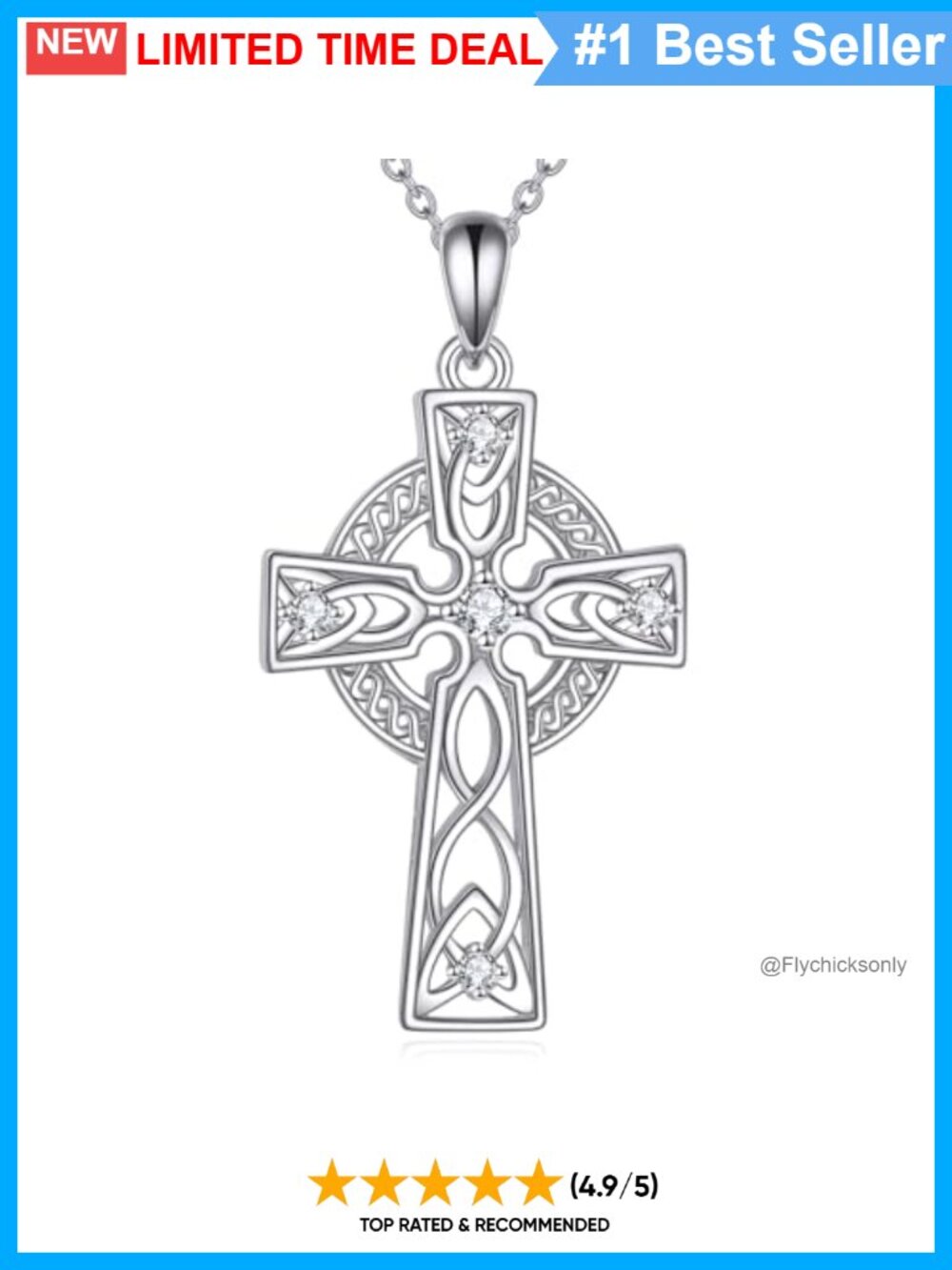 S925 Sterling Silver Cross Necklace 0.37ct Lab Grown Diamond Pendant